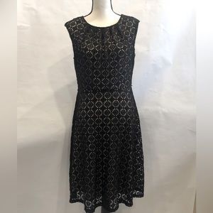 Black Crocheted Lace Fully Lined Zip Back established 1962 Sleeveless Dress 10